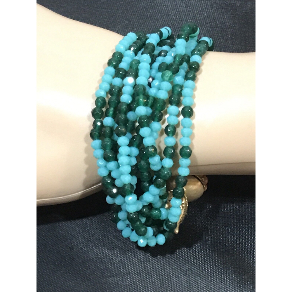 New Nanette Lepore Multi Row Glass Beaded Bracelet Green Blue - Picture 5 of 11